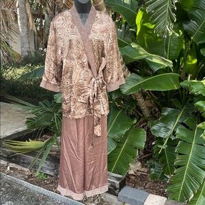 Cabernet satin animal, print robe and matching pajama pants